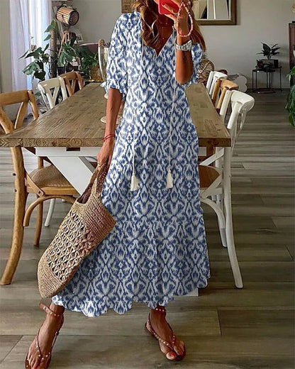 BARILA - Robe Maxi à Imprimé Géométrique avec Décolleté en V