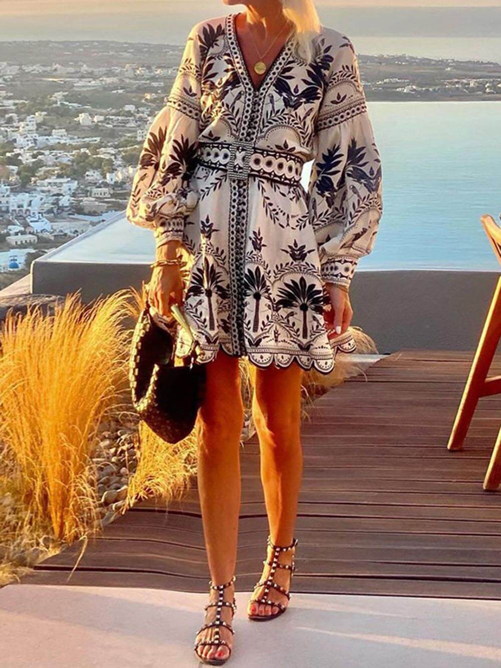 Robe Mini Lâche de Plage avec Imprimé Tendance