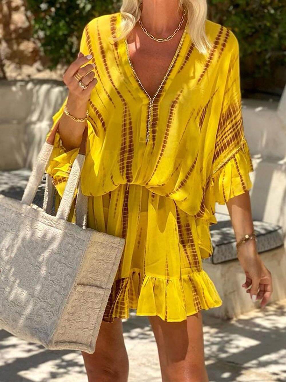 Lara - Robe Mini Décontractée Col en V Doux