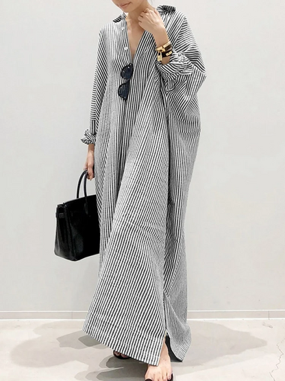 Alyssa™ - Robe Maxi Imprimée à Rayures avec Manches Bouffantes
