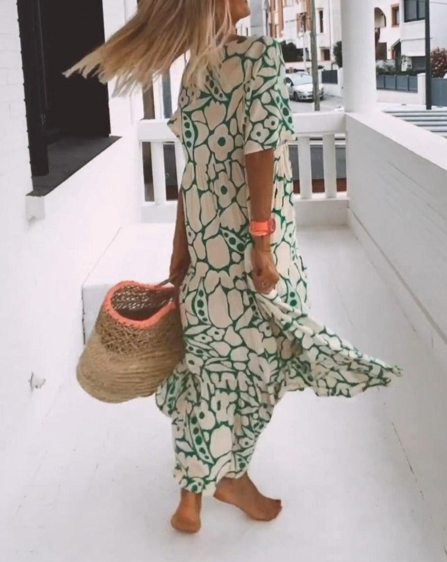 ESTER - Robe Maxi à Manches Courtes