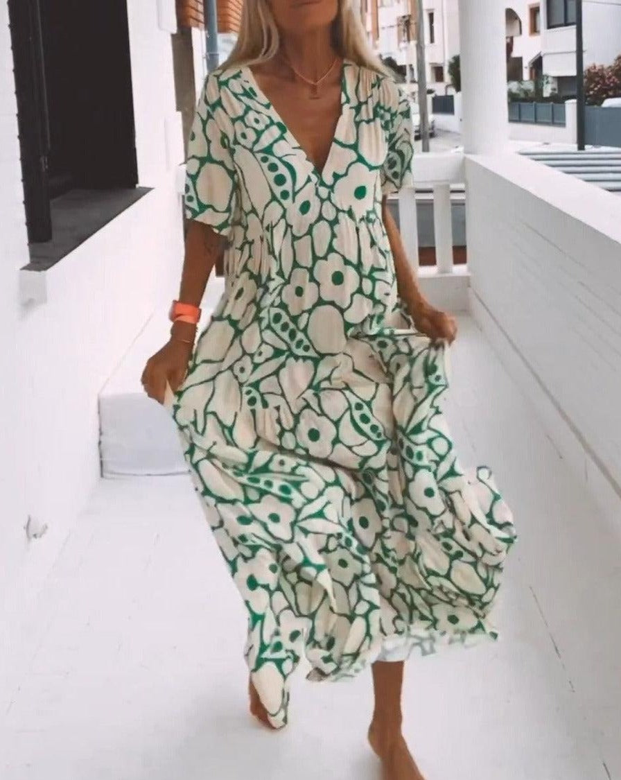 ESTER - Robe Maxi à Manches Courtes