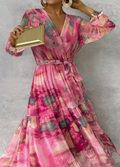 Ámbar - Robe Maxi Enveloppante avec Imprimé Floral et Manches Longues