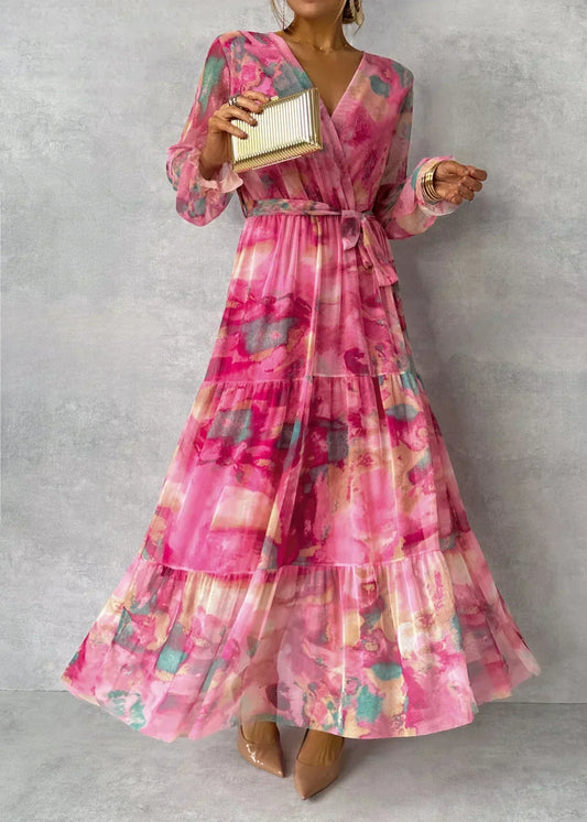 Ámbar - Robe Maxi Enveloppante avec Imprimé Floral et Manches Longues