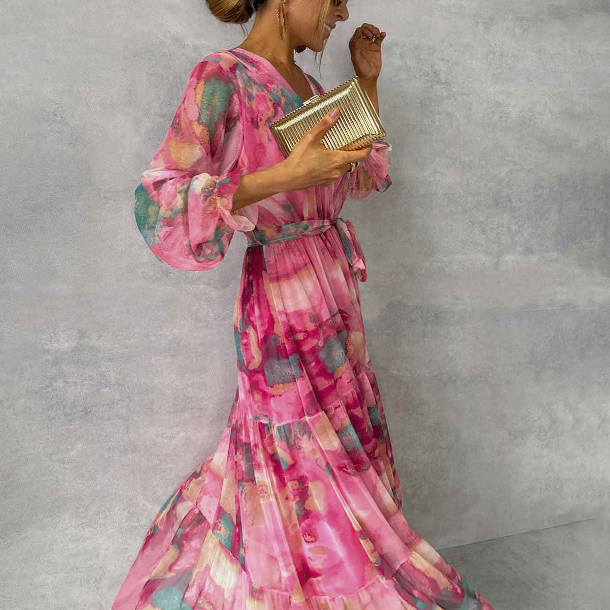 Ámbar - Robe Maxi Enveloppante avec Imprimé Floral et Manches Longues