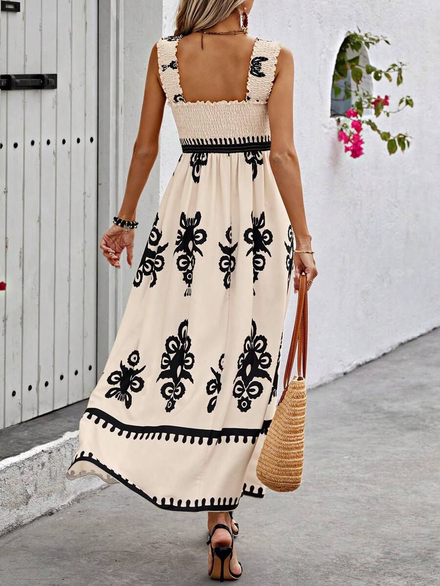 Valentina | Robe de Plage Imprimée Sans Manches avec Décolleté Carré Chic