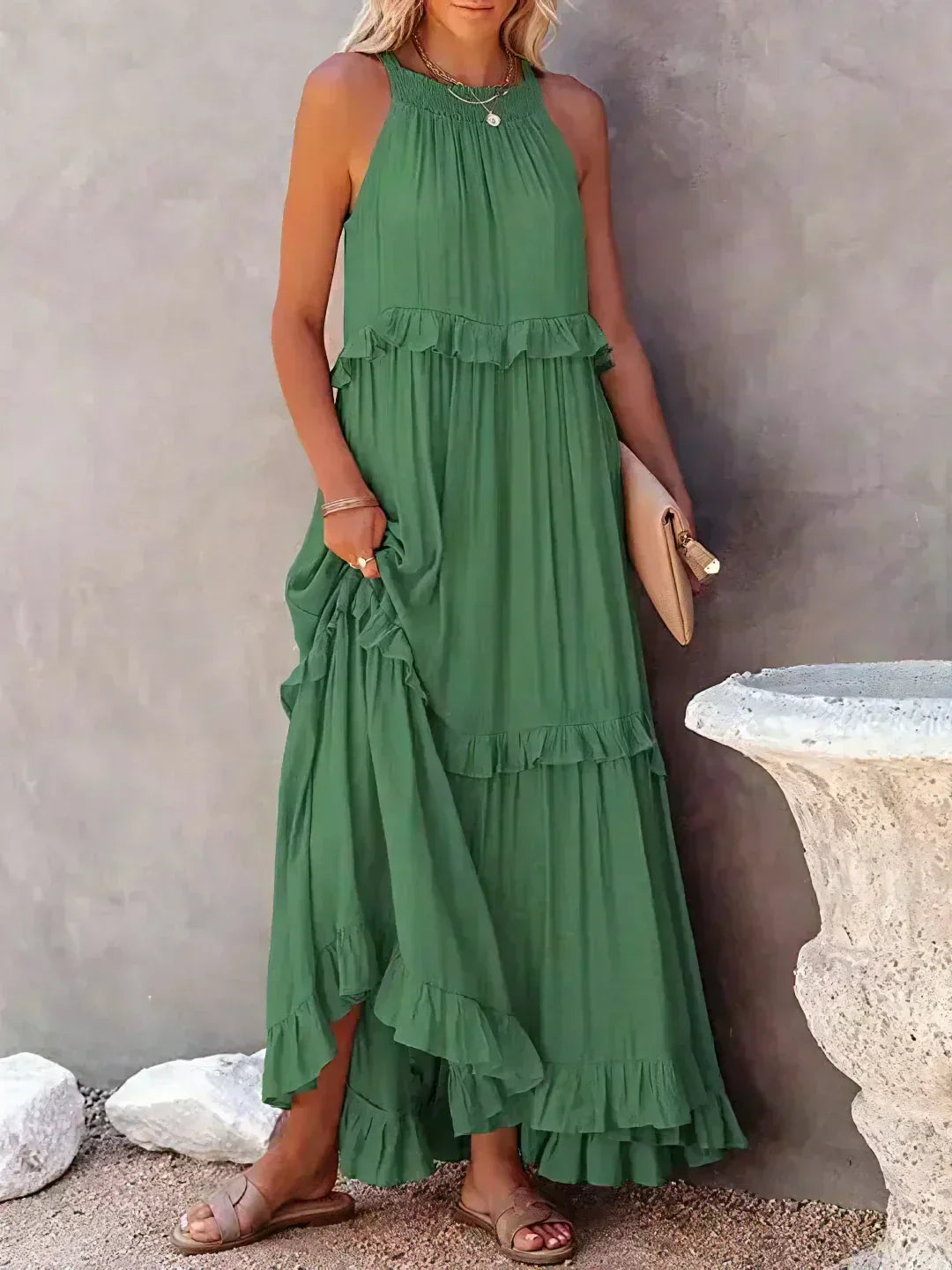Ilona - Robe Halter avec Volants et Poches Maxi