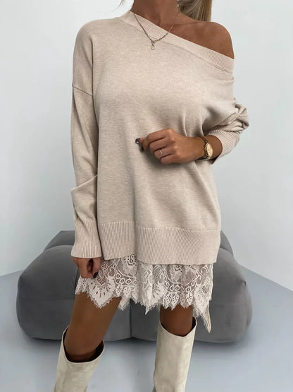 Sweat à Capuche en Dentelle à Longueur Moyenne avec Col Rond