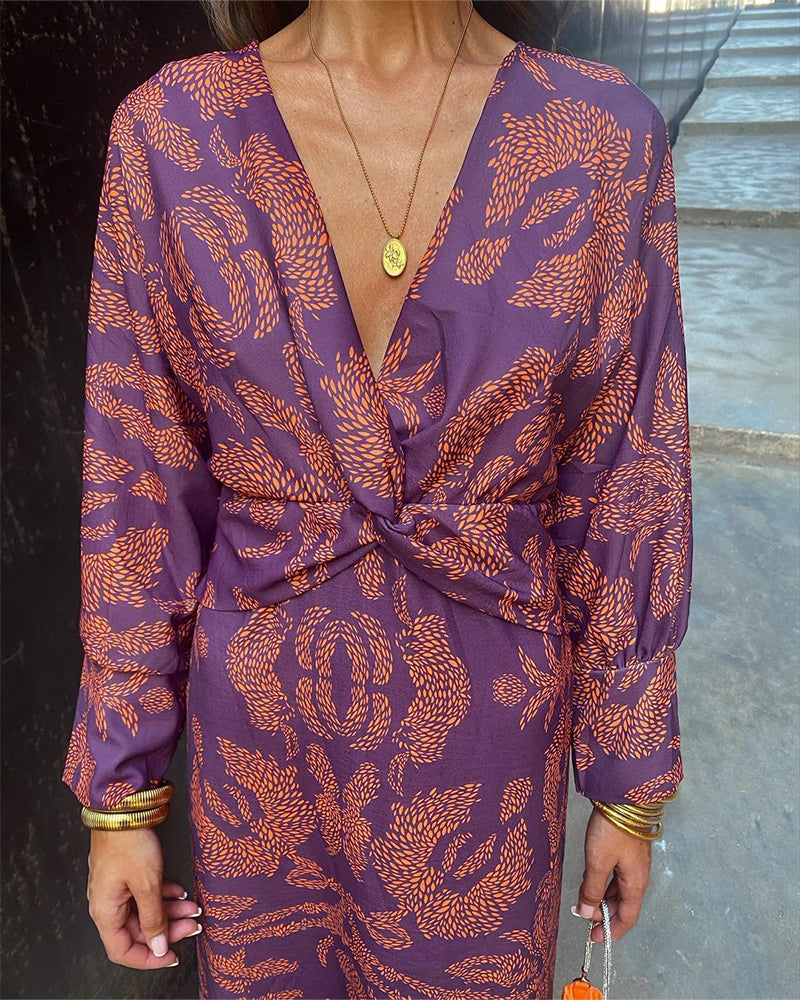 Janella - Robe Midi Longue avec Manches Drapées Vintage