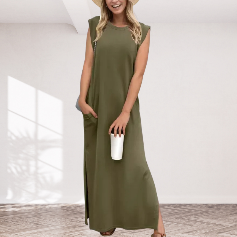 Robe longue d'été – Taille haute & sans manches