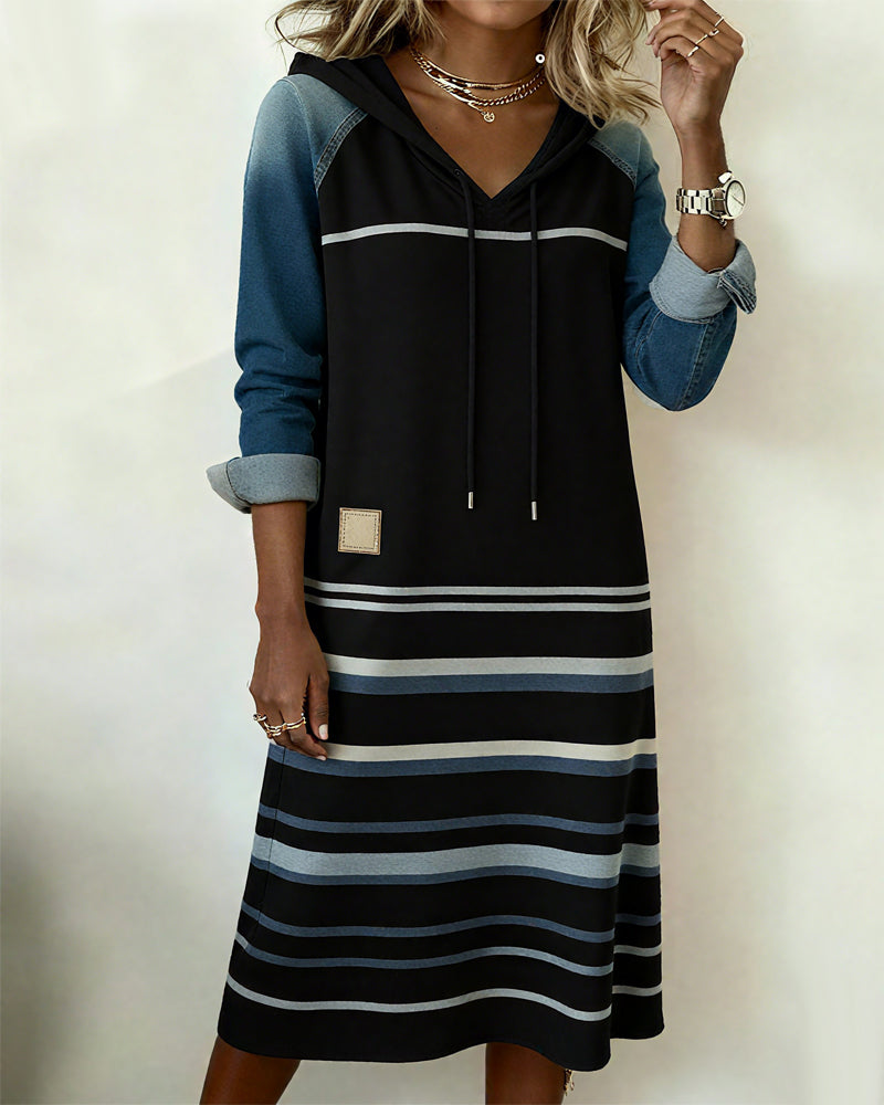 Robe à Capuche Rayée et Mélange de Couleurs