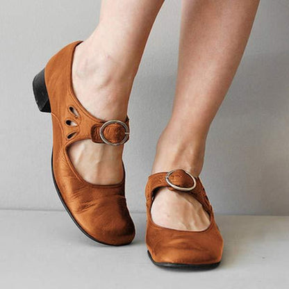 Beatrice - Sandales à Talon en Cuir avec Boucle Orthopédique