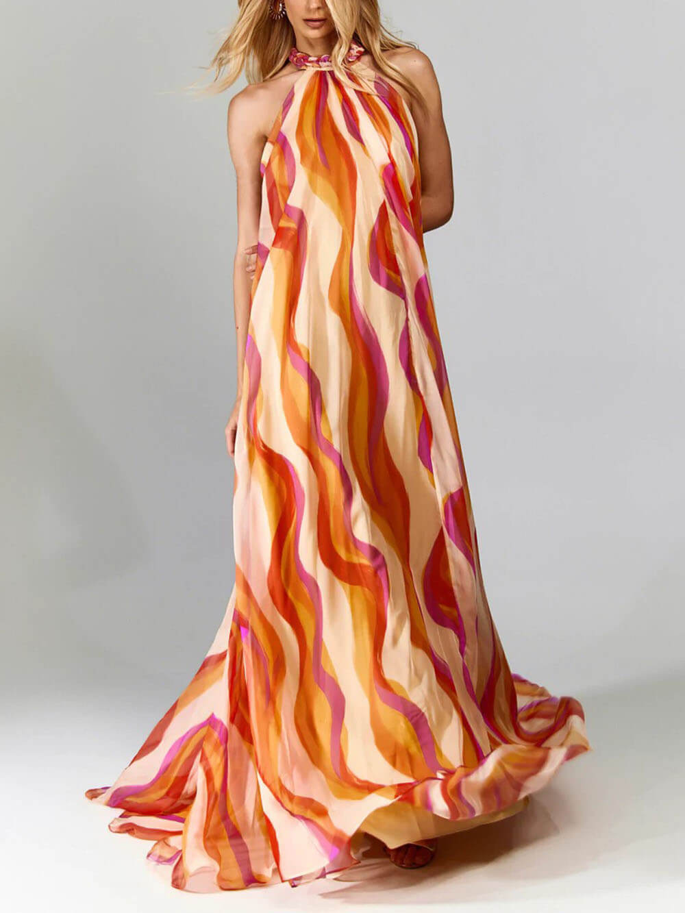 Marlyn - Robe Maxi Sans Dos avec Col Halter