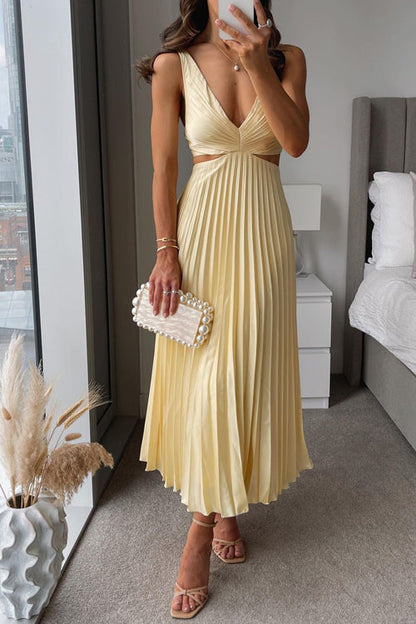 EVA™ | Robe Maxi Sans Manches avec Taille Haute et Plis