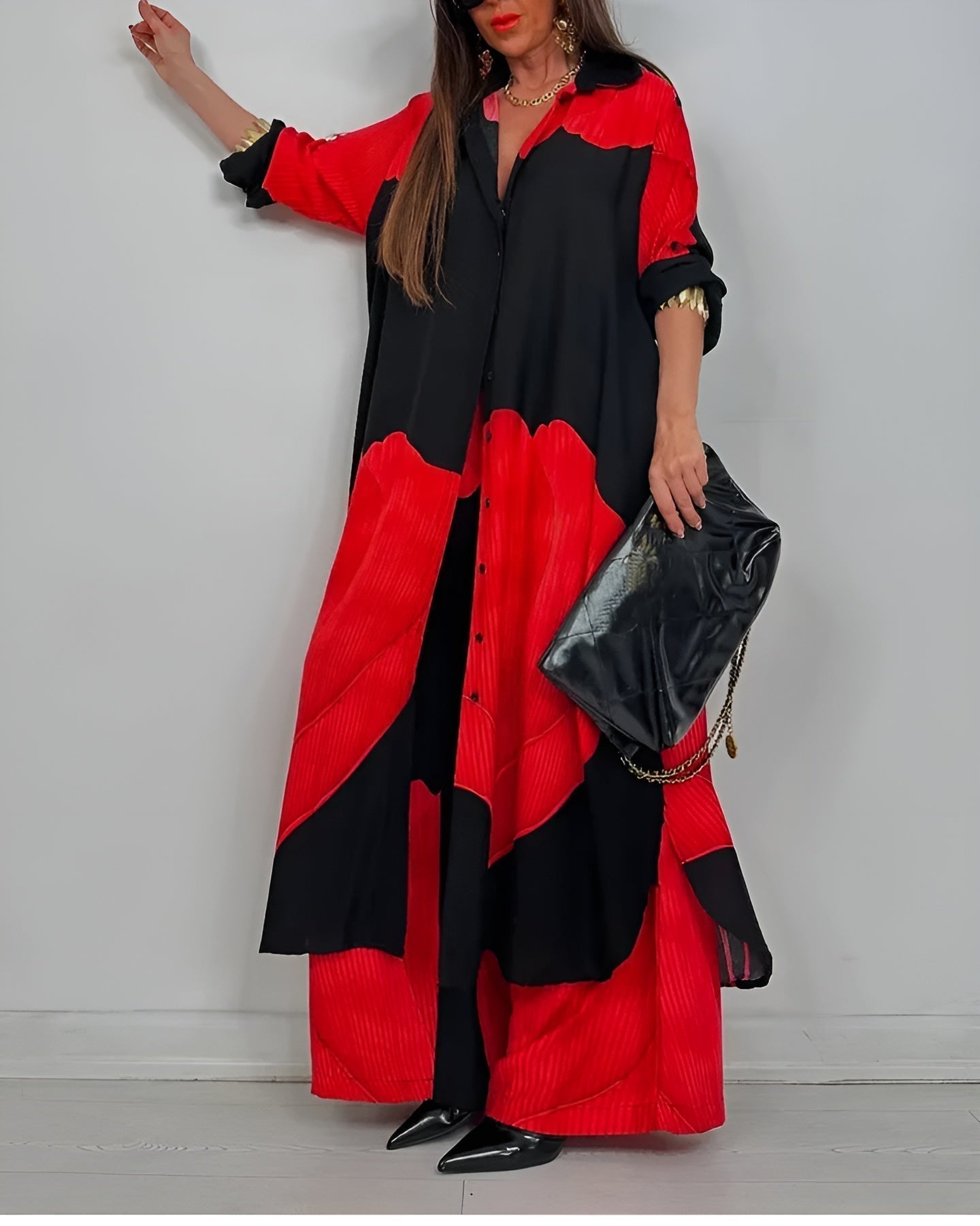 ISABEAU – ENSEMBLE HAUT À IMPRIMÉ PATCHWORK TENDANCE ET PANTALONS AMPLE