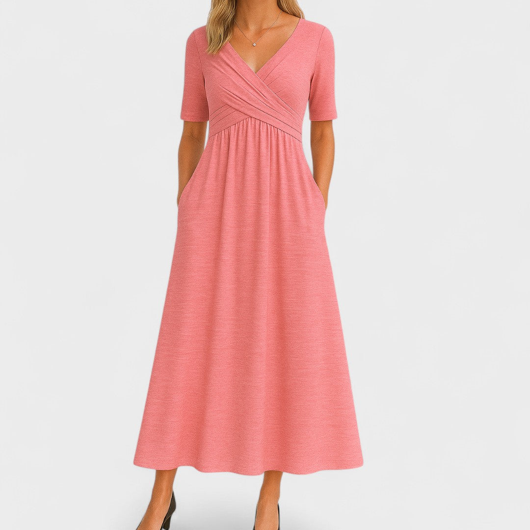 Riley – Robe Midi Élégante avec Col en Surplis