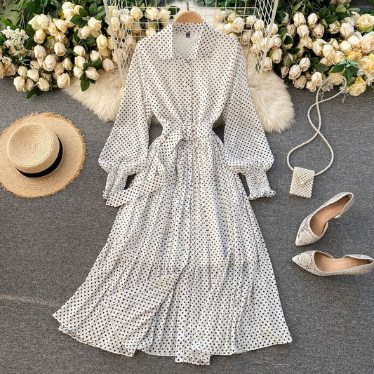 Robe Plissée en Chiffon à Pois