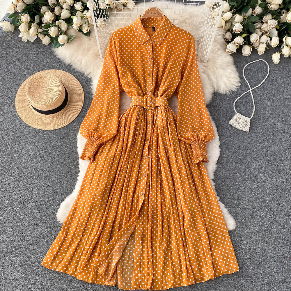Robe Plissée en Chiffon à Pois