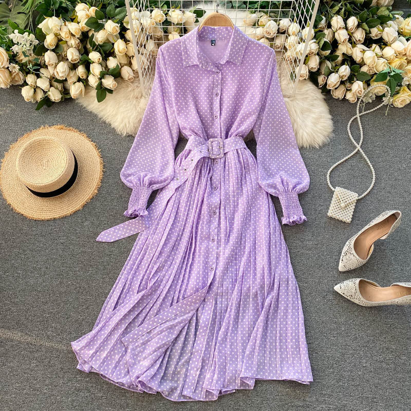 Robe Plissée en Chiffon à Pois