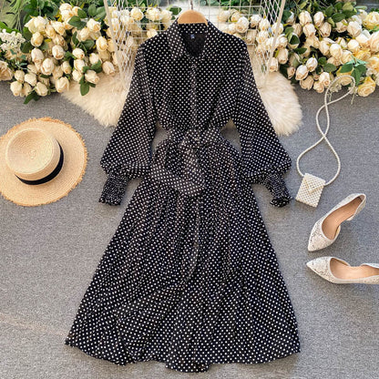 Robe Plissée en Chiffon à Pois