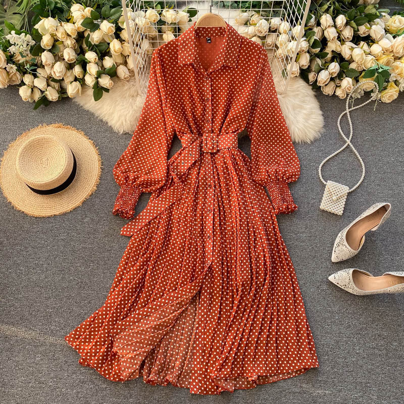 Robe Plissée en Chiffon à Pois
