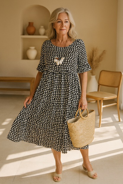 Iris™ | Robe Midi à Manches Courtes Sable