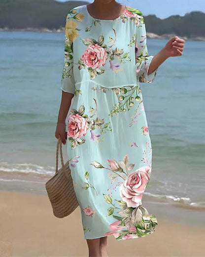Keely - Robe midi féminine, légère, avec imprimé floral
