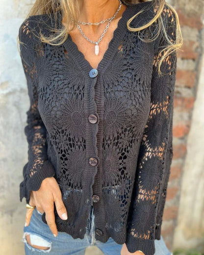 NALIE - Gilet en Dentelle au Crochet avec Boutons