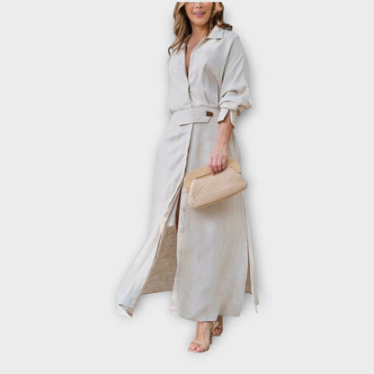 Robe Chemise Maxi Élégante avec Ceinture