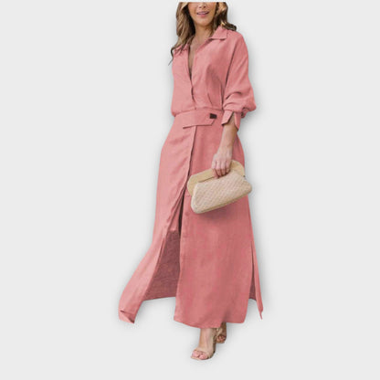 Robe Chemise Maxi Élégante avec Ceinture