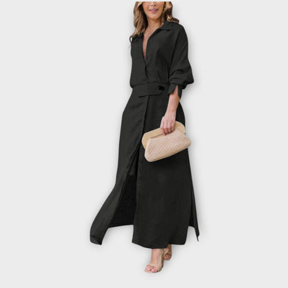 Robe Chemise Maxi Élégante avec Ceinture