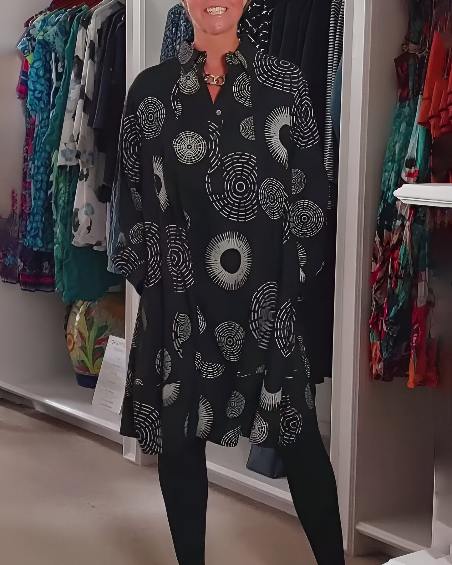 Demelza - Robe à Manches Longues avec Imprimé Géométrique