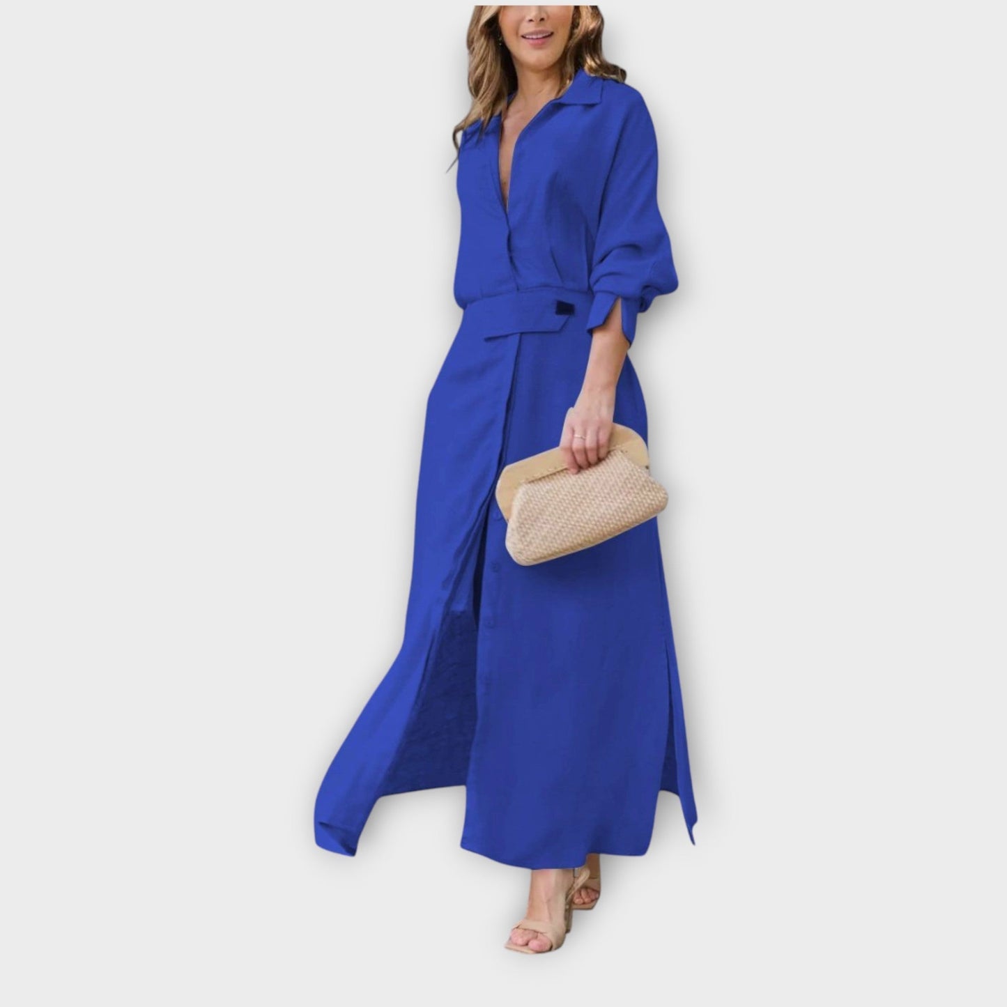 Robe Chemise Maxi Élégante avec Ceinture