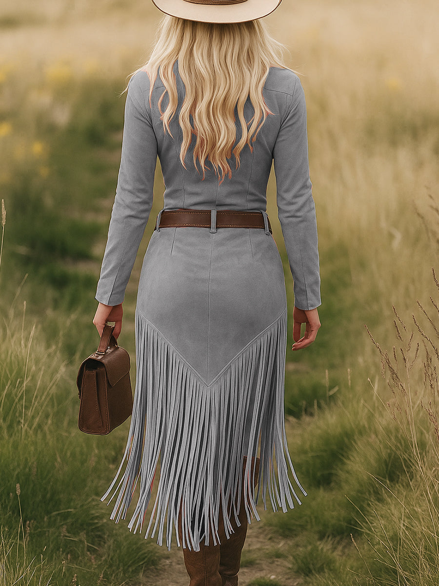 Valencia | Robe en daim avec franges