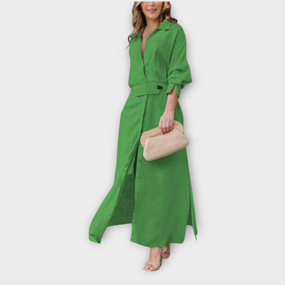 Robe Chemise Maxi Élégante avec Ceinture