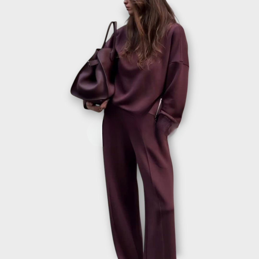 Ensemble de Pull Détendu à Col Montant et Pantalons à Jambes Larges