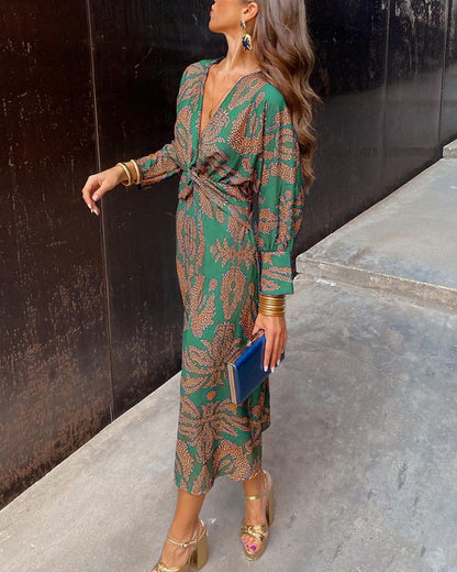 Janella - Robe Midi Longue avec Manches Drapées Vintage