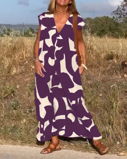 Aria™ - Robe Imprimée Ample avec Décolleté en V