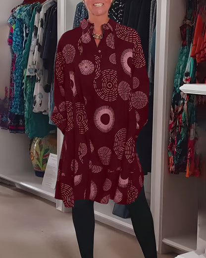 Demelza - Robe à Manches Longues avec Imprimé Géométrique