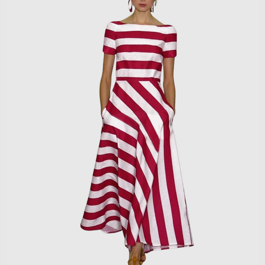 Rowena - Robe Maxi Rayée à Manches Courtes