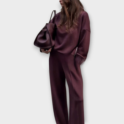 Ensemble de Pull Détendu avec Col Montant et Pantalons à Jambes Larges