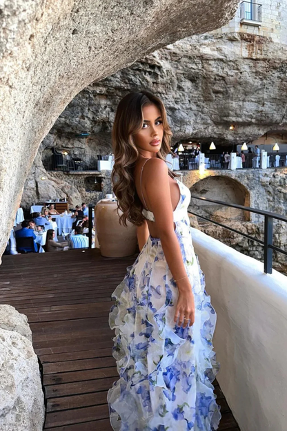 Noemi - Robe Maxi à Bretelles Spaghetti avec Imprimé Floral