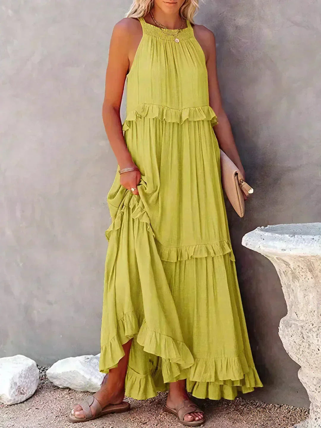 Ilona - Robe Halter avec Volants et Poches Maxi