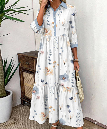 Elvienne | Robe Maxi Fraîche avec Imprimé et Col