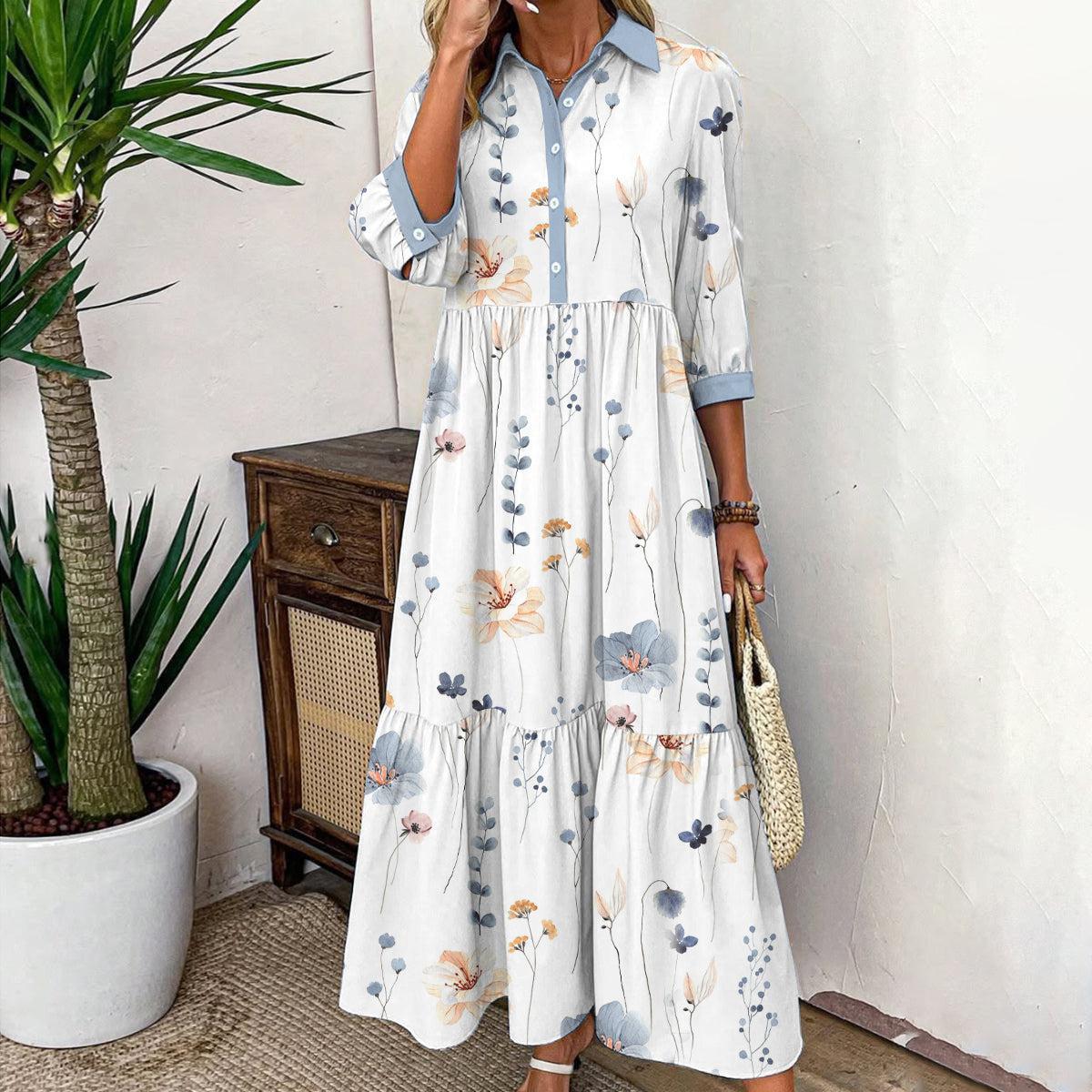 Elvienne | Robe Maxi Fraîche avec Imprimé et Col