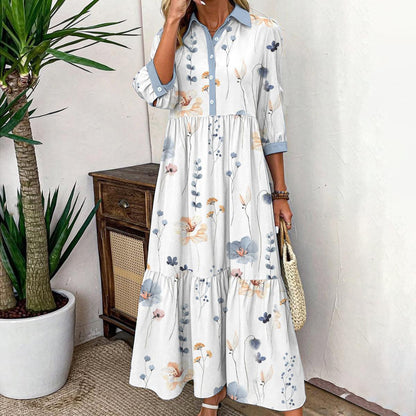 Elvienne | Robe Maxi Fraîche avec Imprimé et Col