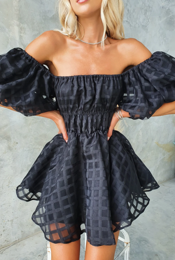 Evie - Robe Mini à Manches Bouffantes