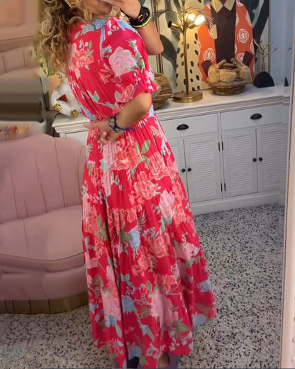 Catrisa ~ Robe Fleurie avec Décolleté en V et Poches
