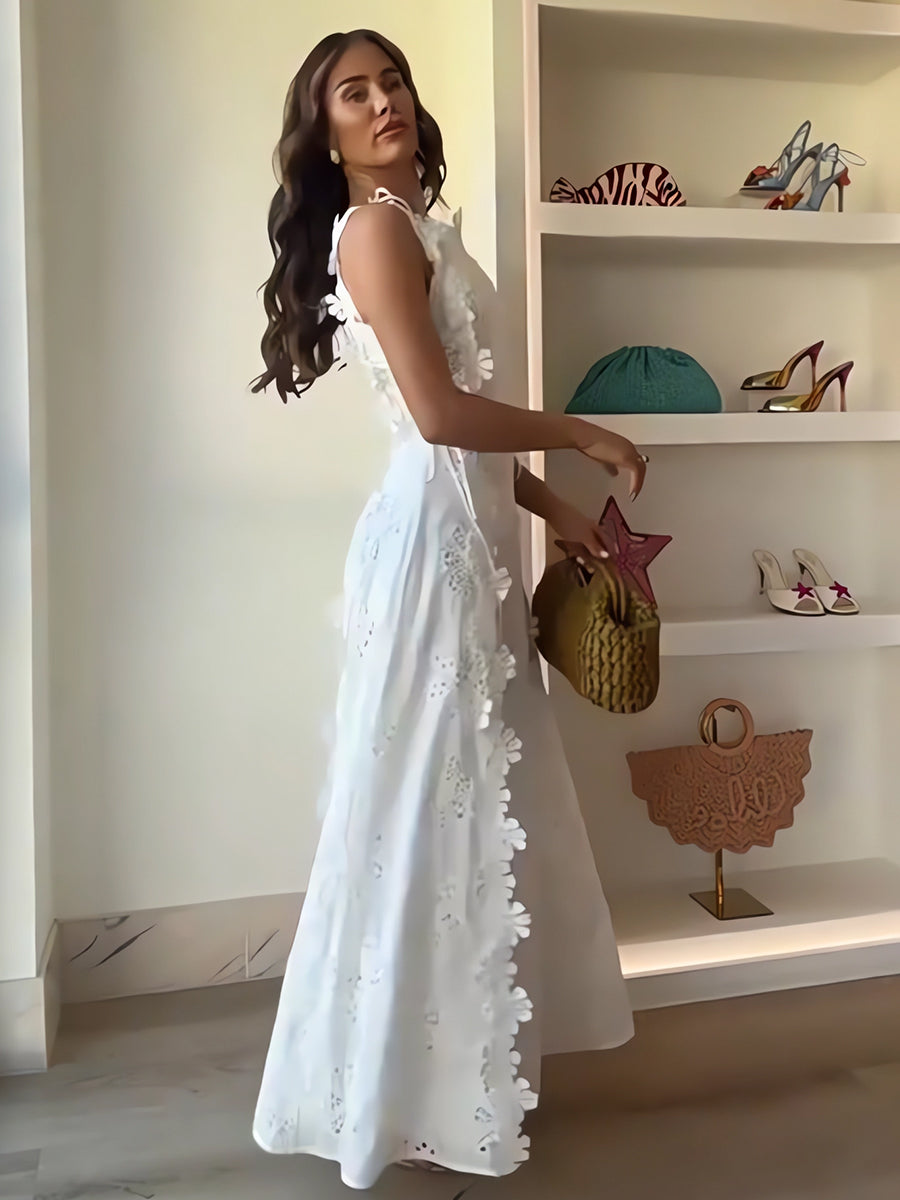 Éliora – Robe Maxi en Dentelle Florale avec Bretelles Ajustables