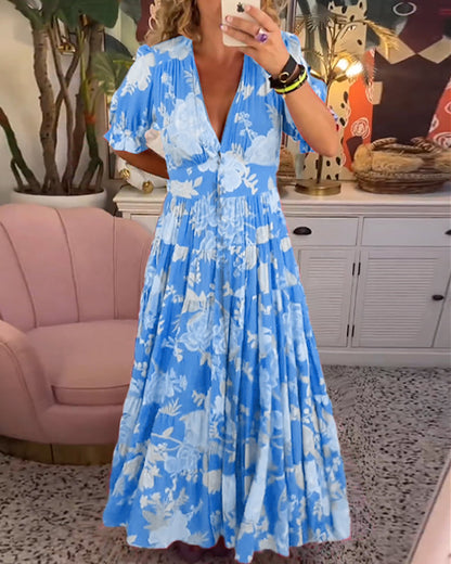 Catrisa ~ Robe Fleurie avec Décolleté en V et Poches